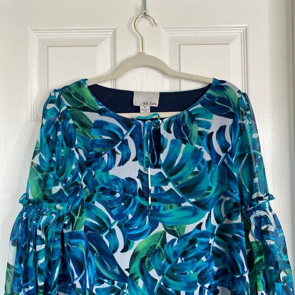 ANTHROPOLOGIE Chloe Oliver Parterre Swing Dress Blue Green Size XS Tropical - Picture 5 of 9